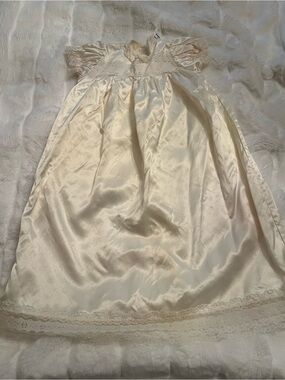 Vintage 1950’s Madonna By Haddad Baptism Christening Ivory Satin Lace Gown